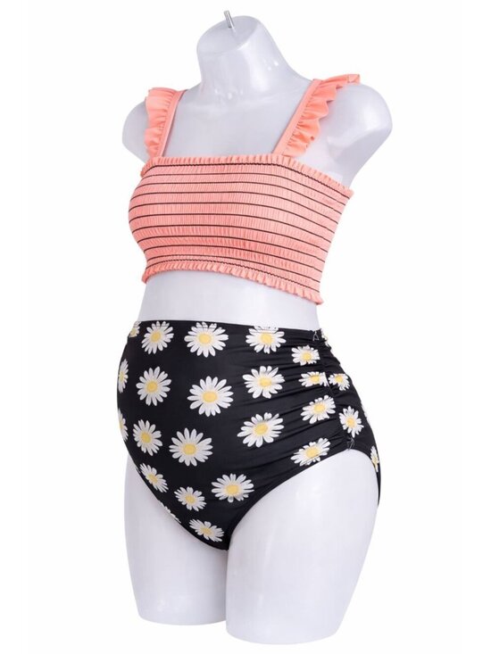 Summer Mae Other - 100. Small Maternity Bikini Set Pink Smocked Top Floral High Waist Bottoms